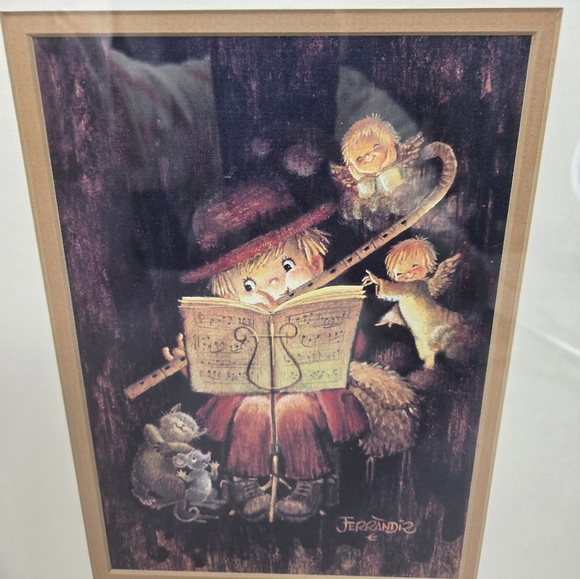 Juan Ferrandiz The Child Flutist Surrounded By Angel & Animals Print of Painting - Picture 2 of 14